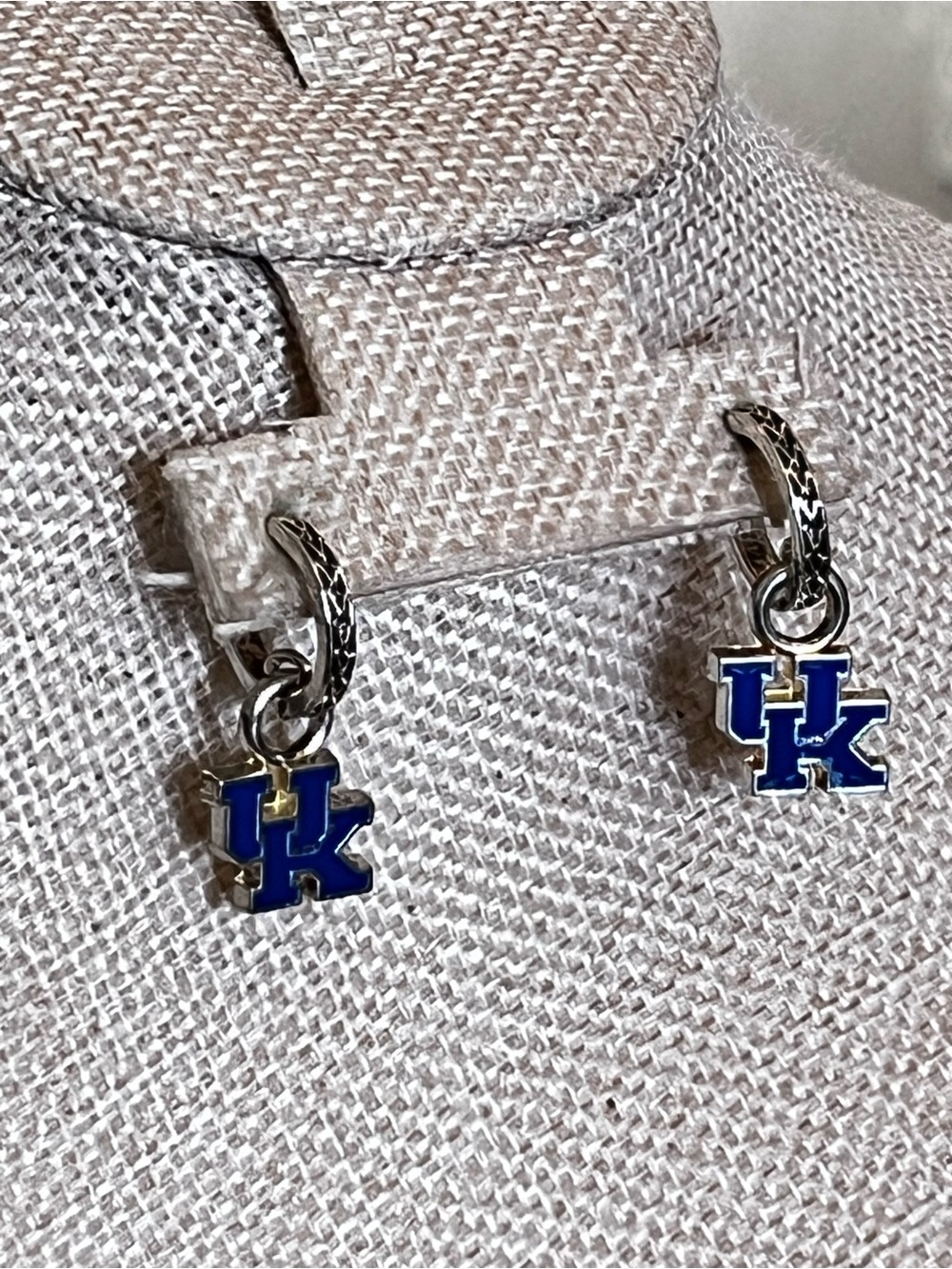 Jayhawks University of Kansas UK Logo Dangle Hoop Earrings - Blue Silver